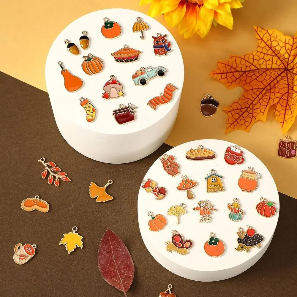 Fall Charms Thanksgiving Charms Enamel Charm Pendants Autumn Thanksgiving Pumpki - Picture 3 of 7